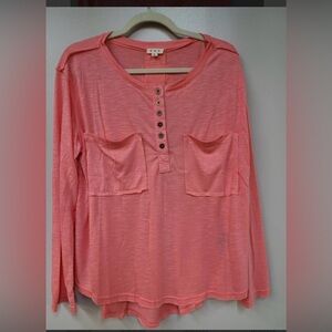 POL Coral pink with Buttons and 2 pockets. Slub shirt. Oversized